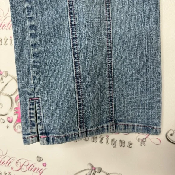 Tralia Soda Capri denim jeans with pink stitching, buckle belt, loops Y2K - Picture 9 of 12
